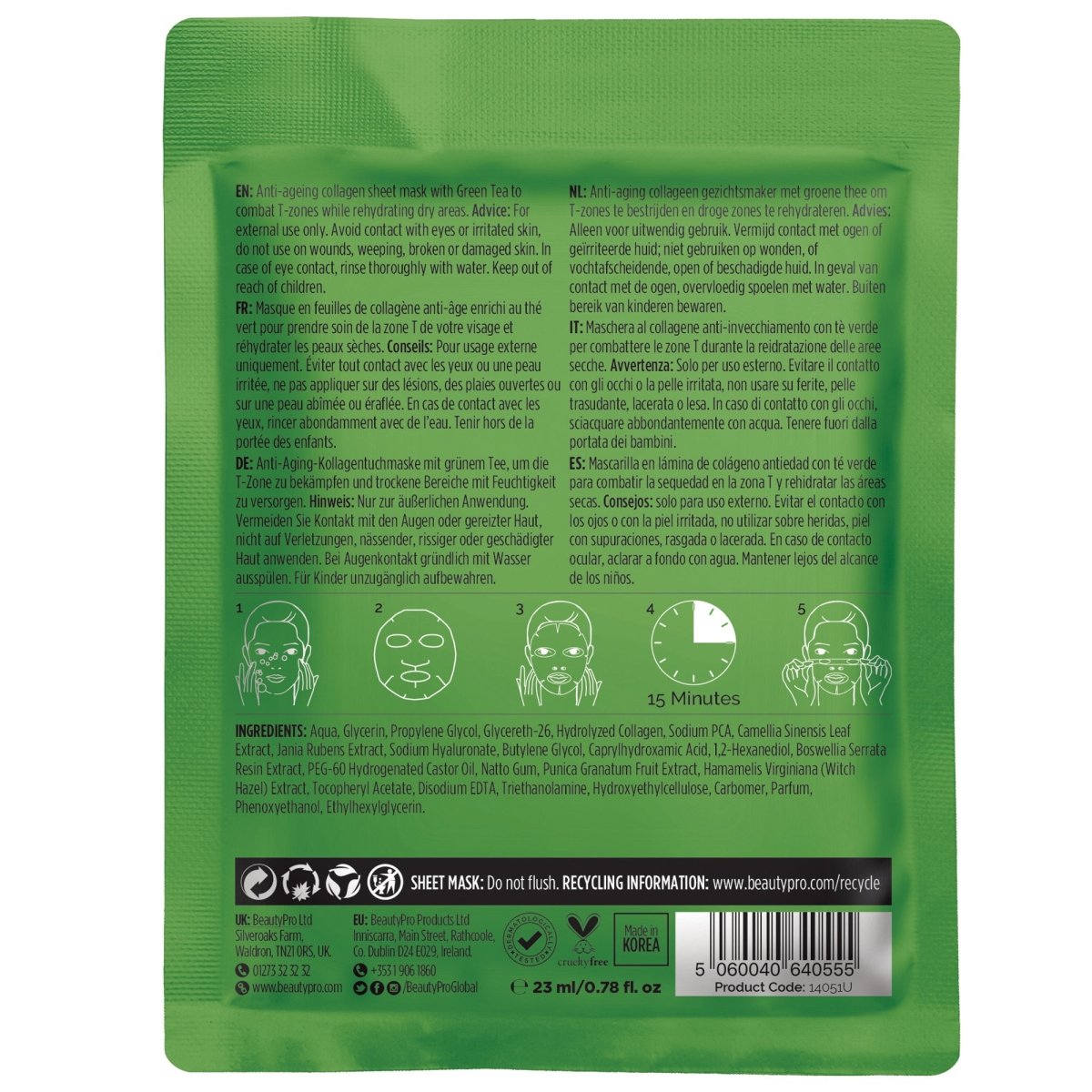 Beauty Pro REJUVENATING Collagen Sheet Mask with Green Tea Extract - La Para London