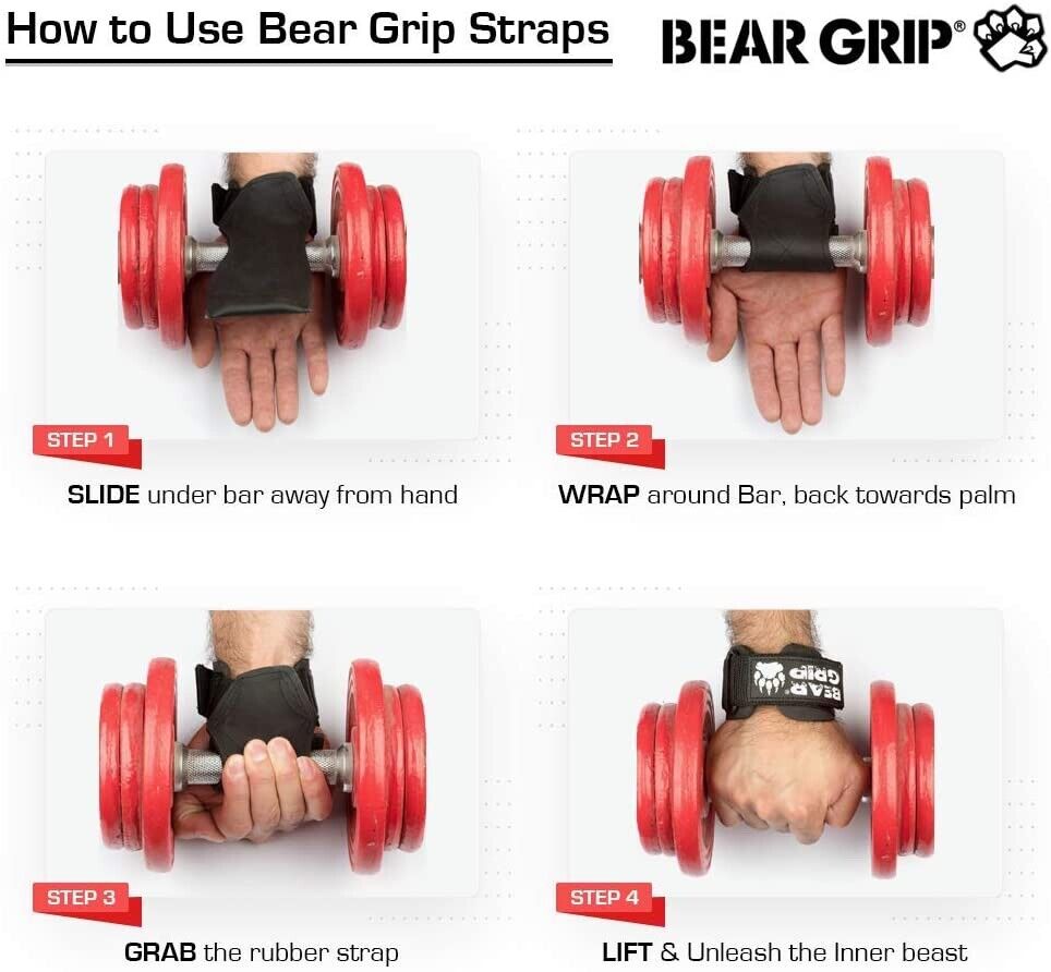 BEAR GRIP® - Multi Grip Straps/Hooks, Premium Heavy Duty Weight Lifting Straps